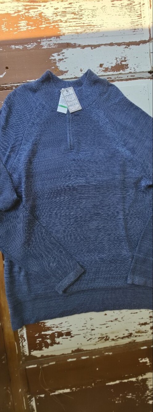Flag & Anthem Men’s Blue 1/4 Zip Pullover Sweater 100% Cotton NWT